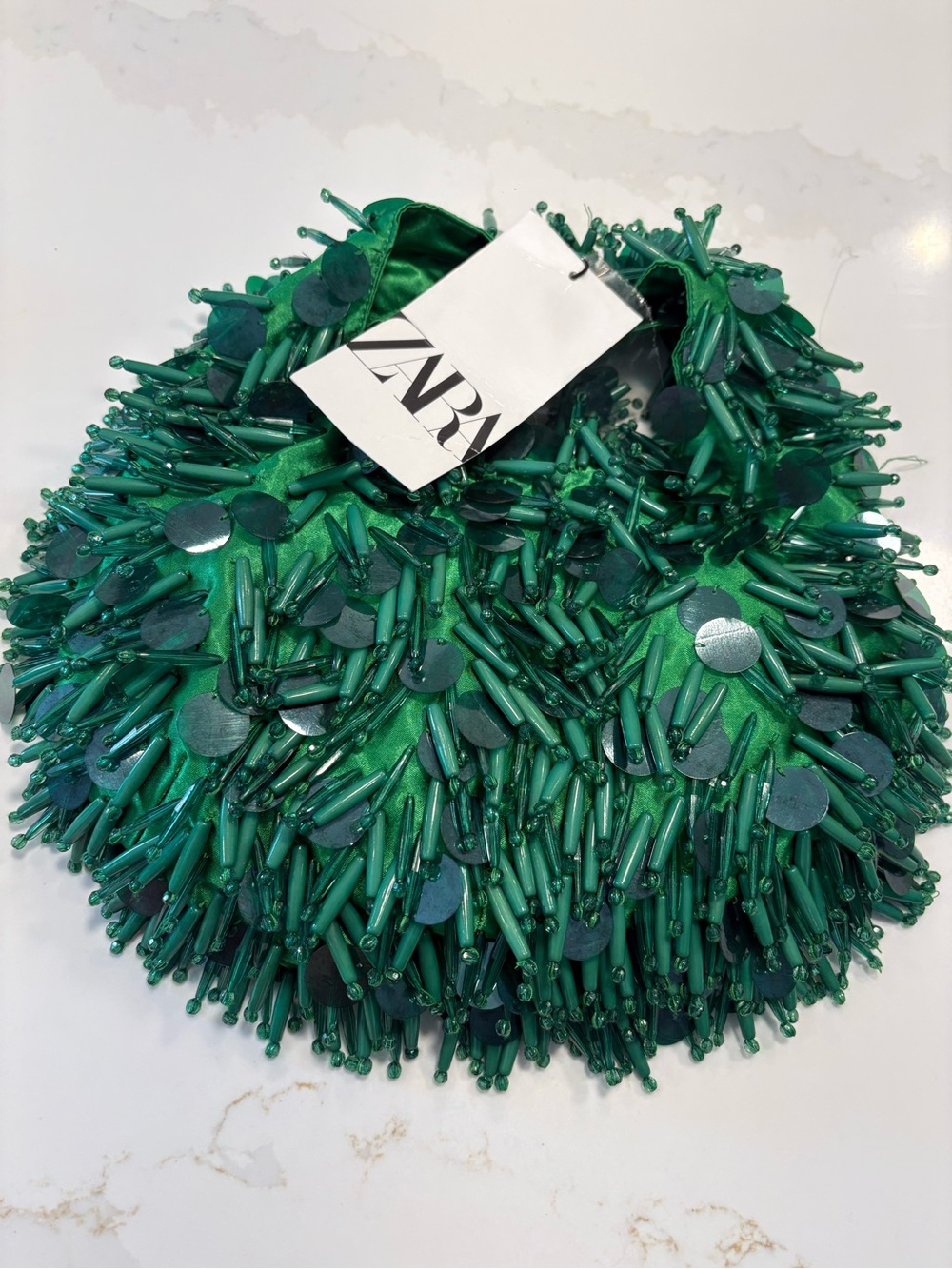 Zara Emerald Green Beaded Sequin Clutch
